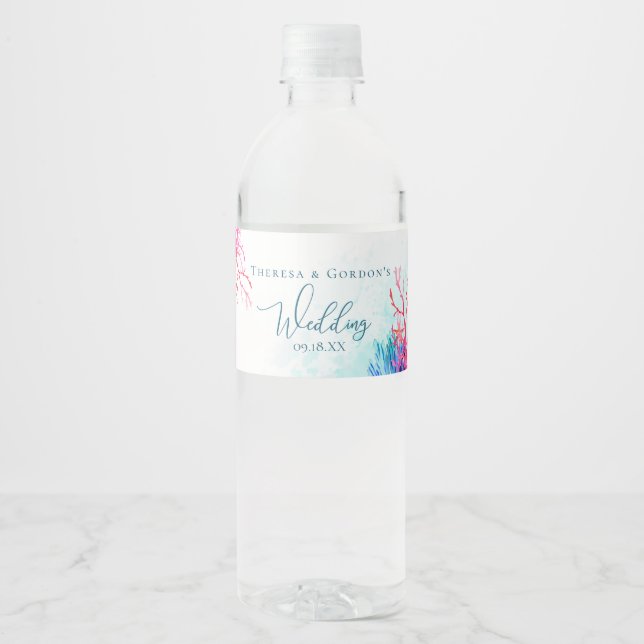 Étiquette Pour Bouteilles D'eau Aquarelle Sea Corail Reef (Devant)