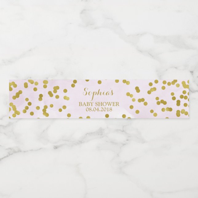 Étiquette Pour Bouteilles D'eau Aquarelle violet clair Baby shower Confetti or (Étiquettes simples)