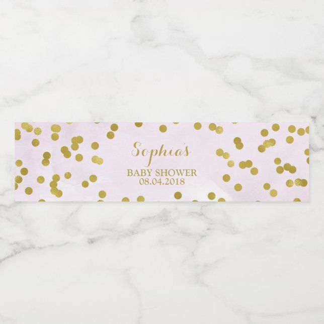 Étiquette Pour Bouteilles D'eau Aquarelle violet clair Baby shower Confetti or (Étiquettes simples)