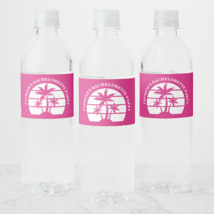Étiquette Pour Bouteilles D'eau Arbre de palmier rose chaud Fête de Bachelorette p