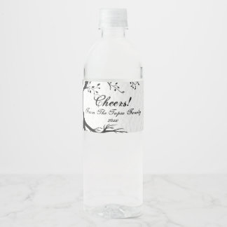 Étiquette Pour Bouteilles D'eau Arbre naturel, noir et blanc