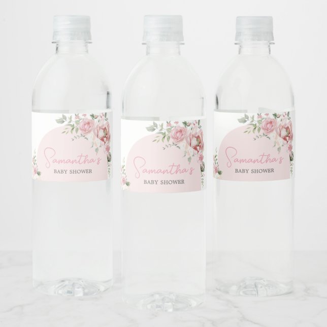Étiquette Pour Bouteilles D'eau Arc floral bébé dans le Baby shower en fleur (Bouteilles)