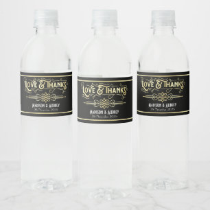 Étiquette Pour Bouteilles D'eau Art Déco Mariage Amour & Merci Gold Black Faveur