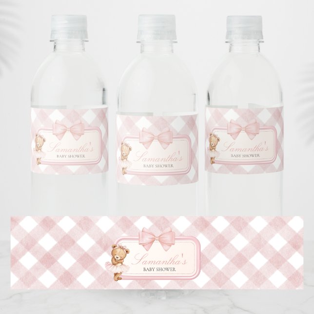 Étiquette Pour Bouteilles D'eau Attendez à peine Élégant Ours Baby Shower (Pink Bear Baby Shower Water Bottle Label)