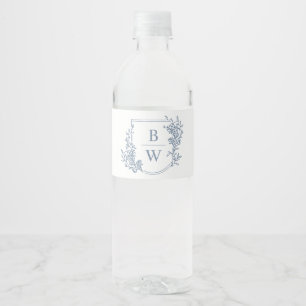 Étiquette Pour Bouteilles D'eau [AURORA] Mariage de monogramme de crête bleue Vint