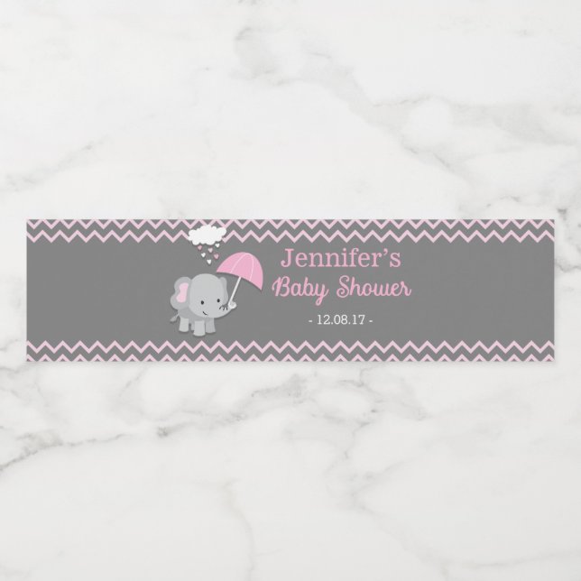 Étiquette Pour Bouteilles D'eau Baby Elephant fille Baby shower bouteille d'eau Ét (Étiquettes simples)