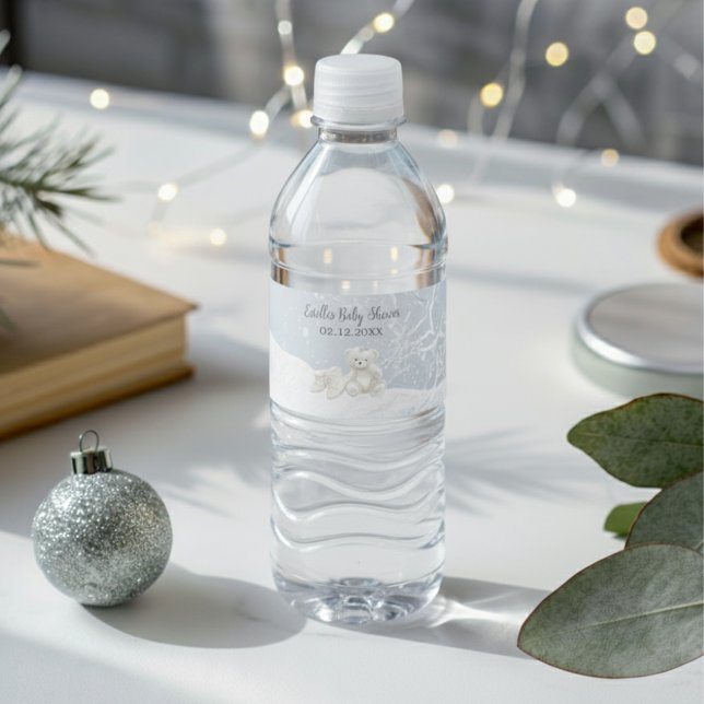 Étiquette Pour Bouteilles D'eau Baby, It's Cold Outside Teddy Bear Wonderland  (Créateur téléchargé)