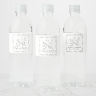 Étiquette Pour Bouteilles D'eau Baby shower Après Bébé Gris Creusé À La Main