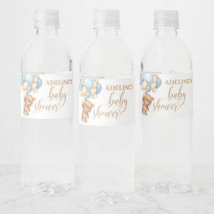 Étiquette Pour Bouteilles D'eau Baby shower Ballons Bleus Ours Teddy
