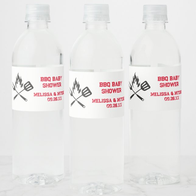 Étiquette Pour Bouteilles D'eau Baby shower barbecue baby shower en couple (Créateur téléchargé)