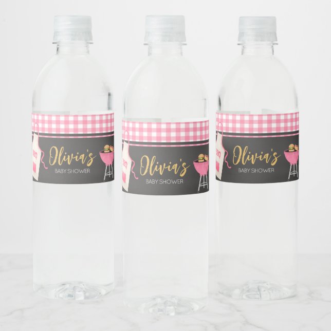 Étiquette Pour Bouteilles D'eau Baby shower barbecue rose En vichy (Bouteilles)