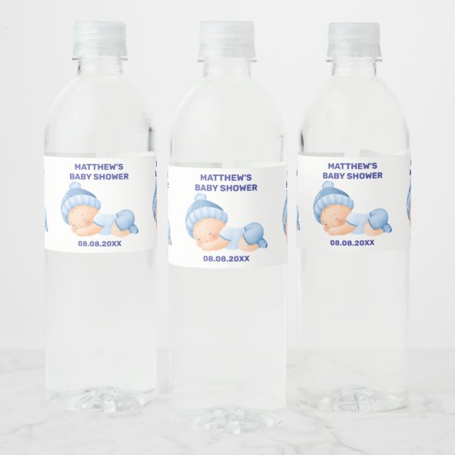 Étiquette Pour Bouteilles D'eau Baby Shower Bleu, Baby Shower Garçon (Bouteilles)