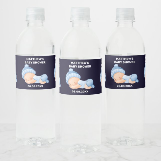 Étiquette Pour Bouteilles D'eau Baby shower bleu, Bébé Garçon Douche (Bouteilles)