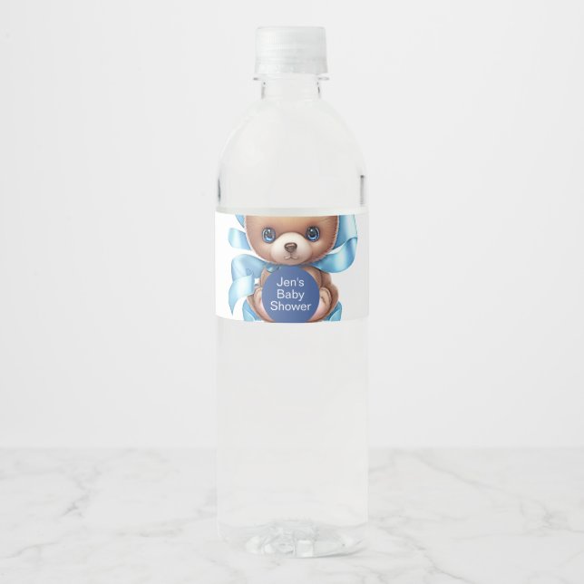 Étiquette Pour Bouteilles D'eau Baby shower Bleu Teddy Bear (Devant)