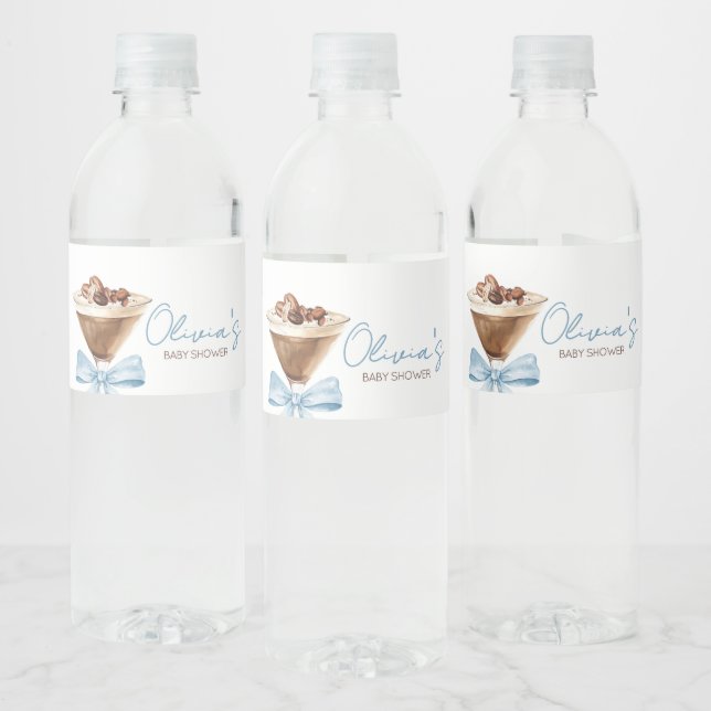 Étiquette Pour Bouteilles D'eau Baby shower Blue Bow Espresso Martini (Bouteilles)