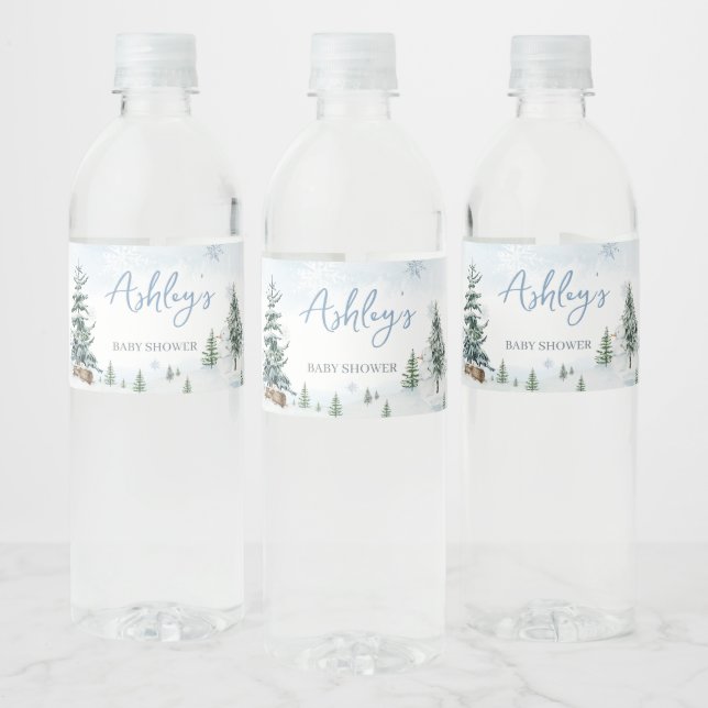 Étiquette Pour Bouteilles D'eau Baby shower Blue Winter Wonderland (Bouteilles)
