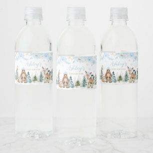 Étiquette Pour Bouteilles D'eau Baby shower Blue Winter Woodland Animaux