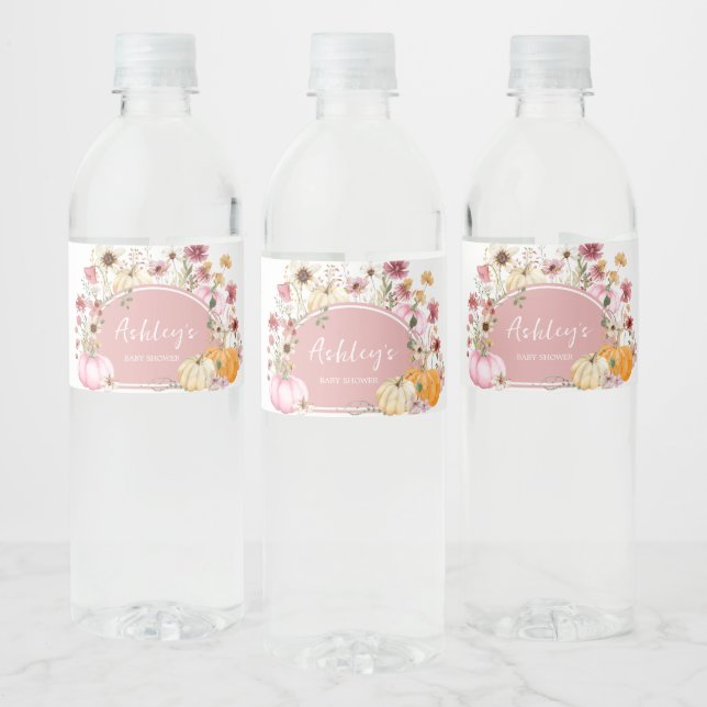 Étiquette Pour Bouteilles D'eau Baby shower Citrouille Fleur sauvage rose (Bouteilles)