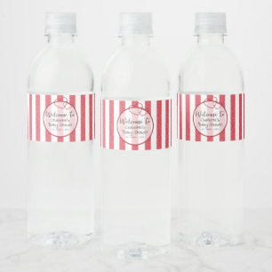 Étiquette Pour Bouteilles D'eau Baby Shower Cœurs Doubles Rayures de Craie Rouge M