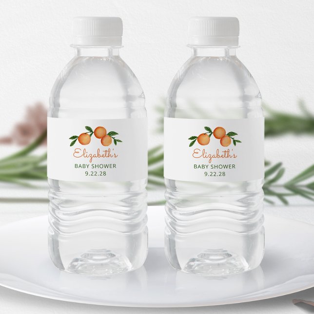 Étiquette Pour Bouteilles D'eau Baby shower d'agrumes de Little Cutie orange (Créateur téléchargé)