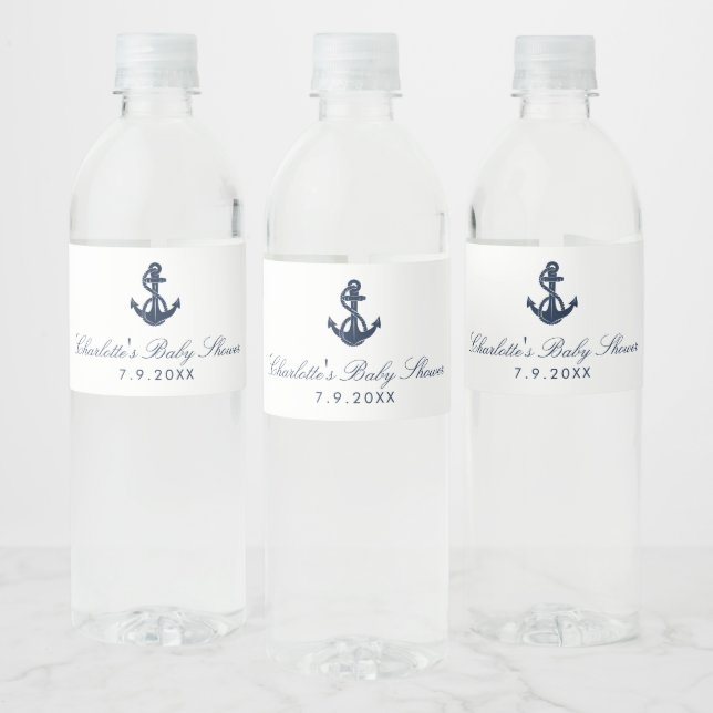 Étiquette Pour Bouteilles D'eau Baby shower d'Ancre bleu marine (Bouteilles)