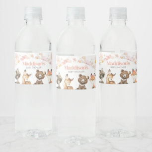 Étiquette Pour Bouteilles D'eau Baby shower d'animaux de bois rose floral