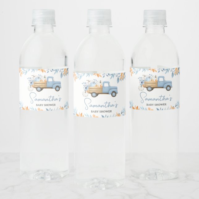 Étiquette Pour Bouteilles D'eau Baby shower d'automne du petit Citrouille Blue Tru (Bouteilles)