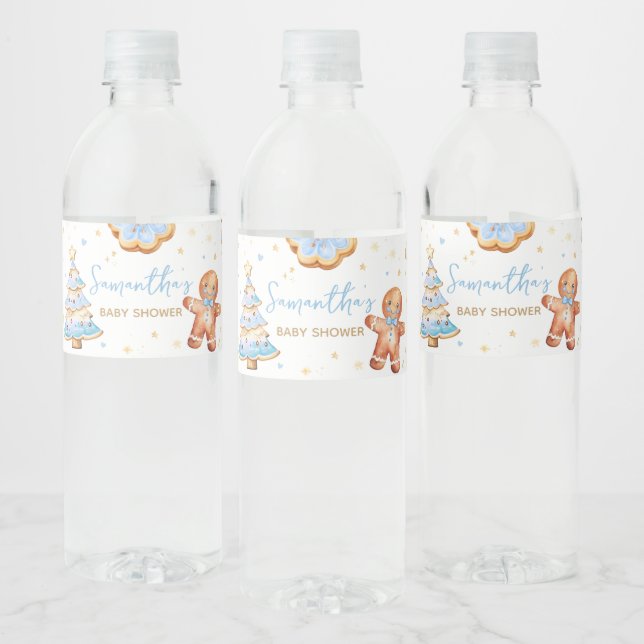 Étiquette Pour Bouteilles D'eau Baby shower de biscuits de Noël bleu (Bouteilles)