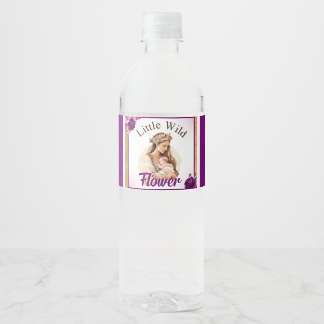 Étiquette Pour Bouteilles D'eau Baby shower de Boho pourpre (Devant)