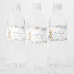 Étiquette Pour Bouteilles D'eau Baby shower de Bunny Boho bleu