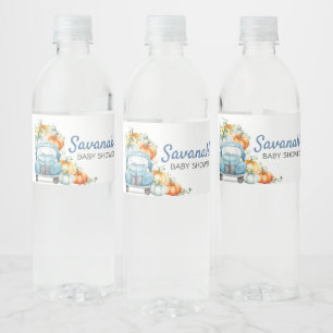 Étiquette Pour Bouteilles D'eau Baby shower de camion bleu petit Citrouille