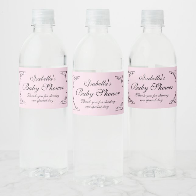 Étiquette Pour Bouteilles D'eau Baby shower de fille rose très chic personnalisé (Bouteilles)