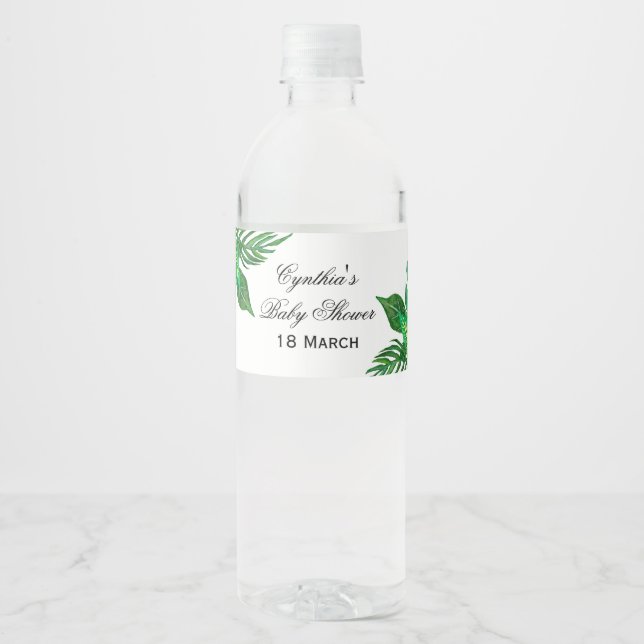 Étiquette Pour Bouteilles D'eau Baby shower de la jungle tropicale Wrapper à boute (Devant)