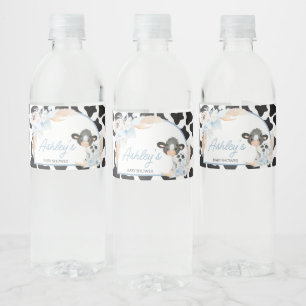 Étiquette Pour Bouteilles D'eau Baby shower de la vache Blue Boho Highland