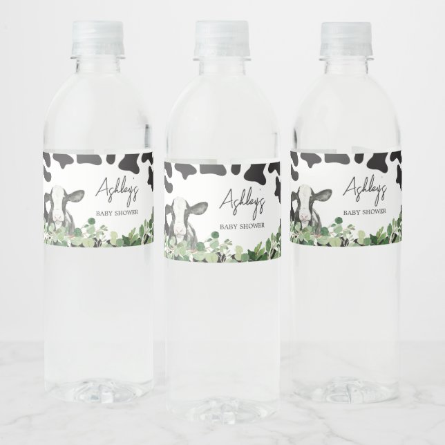 Étiquette Pour Bouteilles D'eau Baby shower de la vache verte (Bouteilles)