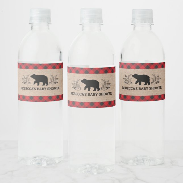 Étiquette Pour Bouteilles D'eau Baby shower de l'ours de bûcheron Kraft (Bouteilles)