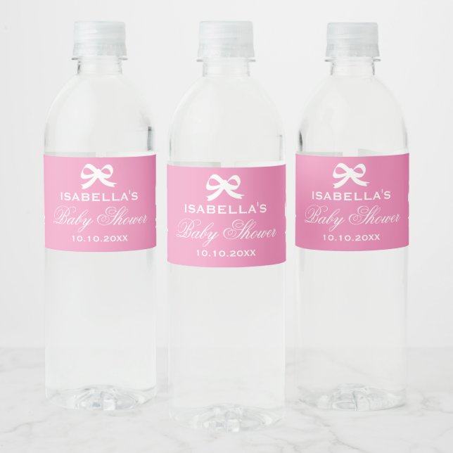 Étiquette Pour Bouteilles D'eau Baby shower de noeud de noeud rose mignon personna (Bouteilles)