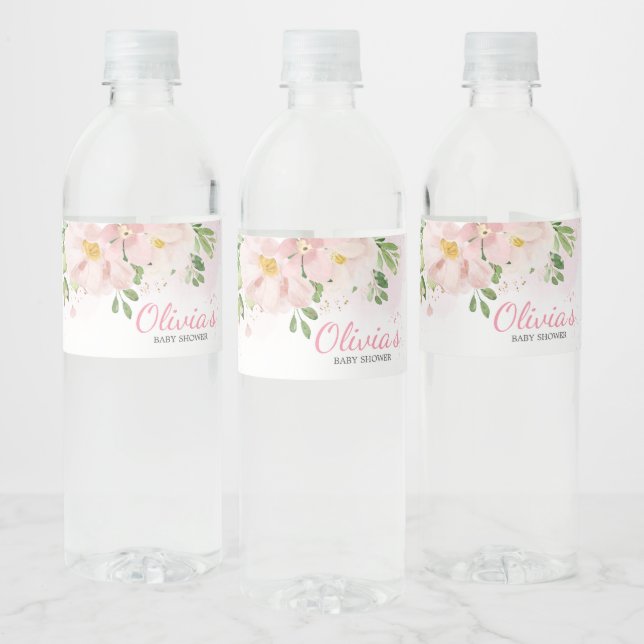 Étiquette Pour Bouteilles D'eau Baby shower de printemps rose pâle (Bouteilles)