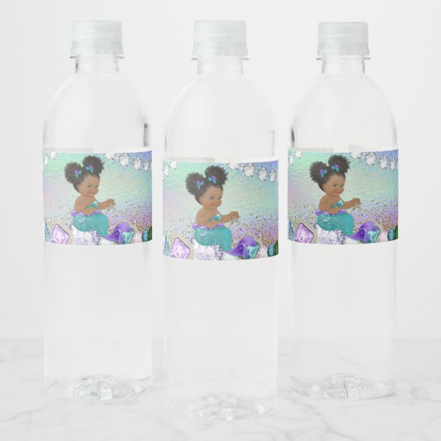 Étiquette Pour Bouteilles D'eau Baby Shower de Sirène Bijou Cheveux Afro (Bouteilles)