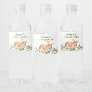 Étiquette Pour Bouteilles D'eau Baby shower de végétation fleurie de cerfs de bois