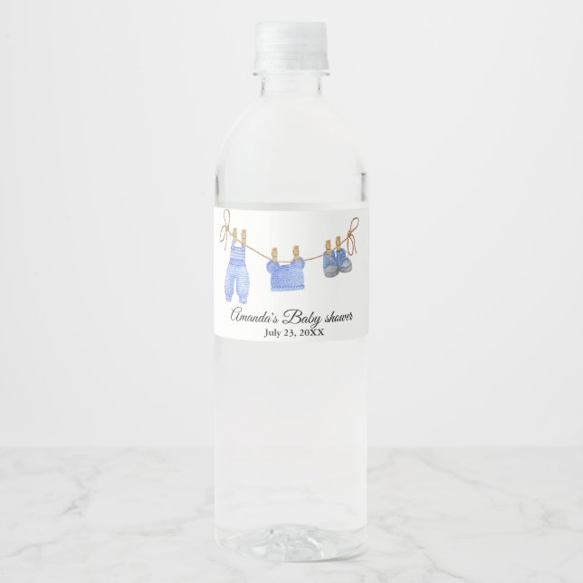 Étiquette Pour Bouteilles D'eau Baby shower de vêtements Bohème Bleu (Devant)