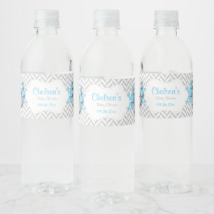 Étiquette Pour Bouteilles D'eau Baby shower d'éléphant bleu, gris blanc
