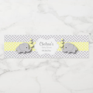 Étiquette Pour Bouteilles D'eau Baby shower d'éléphant jaune, gris blanc