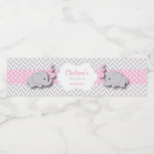 Étiquette Pour Bouteilles D'eau Baby shower d'éléphant rose, gris blanc