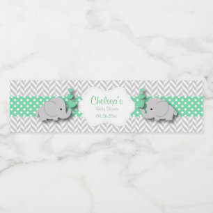 Étiquette Pour Bouteilles D'eau Baby shower d'éléphant vert, gris blanc