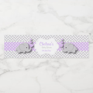 Étiquette Pour Bouteilles D'eau Baby shower d'éléphant violet blanc gris