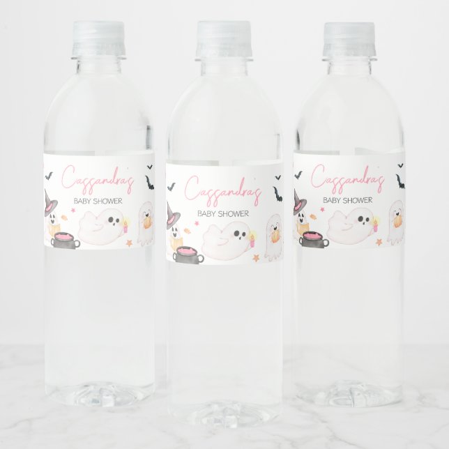 Étiquette Pour Bouteilles D'eau Baby shower d'Halloween de Little Boo rose (Bouteilles)