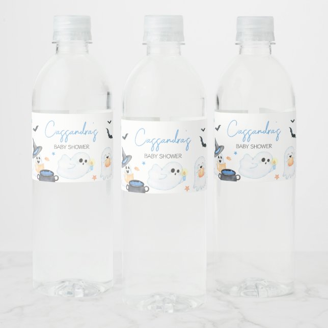 Étiquette Pour Bouteilles D'eau Baby shower d'Halloween Little Boo Bleu (Bouteilles)