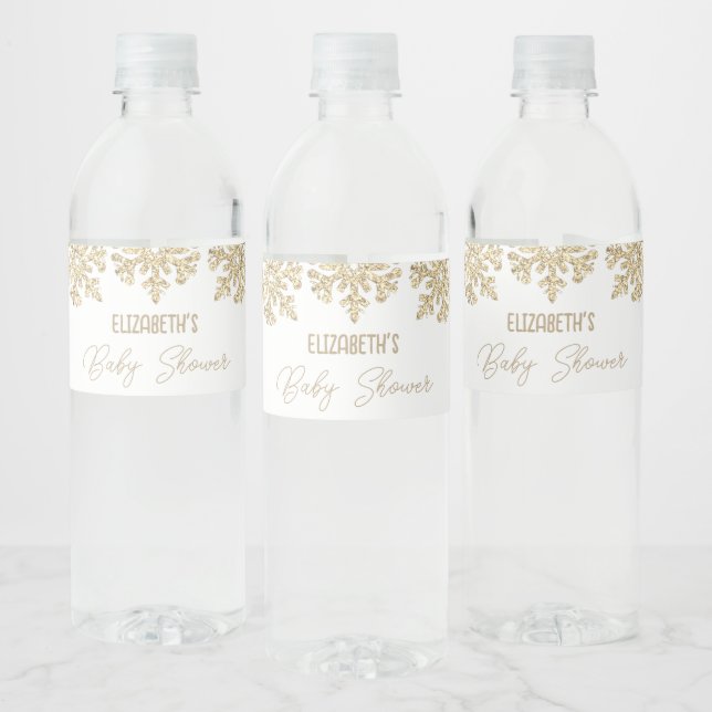 Étiquette Pour Bouteilles D'eau Baby shower d'hiver Gold Snowflake (Bouteilles)