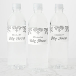 Étiquette Pour Bouteilles D'eau Baby shower d'hiver Silver Snowflake